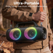 Veatool Portable Bluetooth Speaker, 80W Peak Power, Bass Boost, 24H Playtime, RGB Lights, IPX7 Waterproof, Wireless Stereo, Black, S8