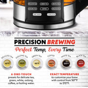 Gourmia Programmable Electric Glass Kettle, 1.7L Capacity, Digital Touch Display, Removable Stainless Steel Infuser, 360 Swivel Base, Keep Warm Function, Black, GDK2365