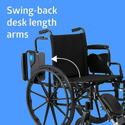 Medline Guardian K4 Lightweight Wheelchair with Flip-Back Desk-Length Arms, Adjustable Elevating Leg Rests, 20 Inch Seat, Gray, MDS806565E