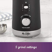 Mr. Coffee Multi-Grind 12-Cup Automatic Coffee Grinder, Black, Stainless Steel Blades, 5 Grind Settings, Lid-Activated Safety Switch, BVMC-PBG77