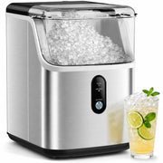 Qunler Countertop Nugget Ice Maker Machine, 33lb Daily Capacity, Soft Chewable Pebble Crushed Ice, Portable Stainless Steel HZB-15NB