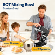 SPECSTAR Stand Mixer, Multifunctional Kitchen Mixer with Fermentation Presets, 660W Motor, 6 Qt Stainless Steel Bowl, 11 Speeds, Black, VH1820-BK