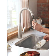 Moen Haelyn Single-Handle Pull-Down Kitchen Faucet with ColorCue Temperature Indicator, Power Boost Spray, Spot Resist Stainless, Soap Dispenser, 1.5 GPM
