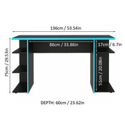 Madesa Large Modern Gaming Computer Desk, 53 Inch, 5 Shelves, Cable Management, Black Blue, 9409221CF