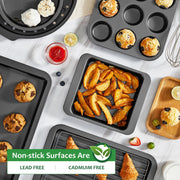 HONGBAKE HB-BS-03-10-GRY 10-Piece Carbon Steel Bakeware Set, Nonstick Diamond Texture, Wide Grips, Stackable, Grey
