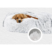 Best Friends by Sheri Bundle Set The Original Calming Shag Donut Cuddler Cat and Dog Bed + Pet Throw Blanket, Frost, Extra Large, 45x45