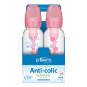 Dr. Brown's Narrow Anti-Colic Options+ Baby Bottles, 8 oz, Pink Floral, Pack of 4