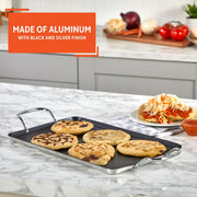 Imusa USA Nonstick Double Burner Griddle, 19 x 12 Inch, Aluminum with Metal Side Handles, Black