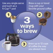 Hamilton Beach FlexBrew Trio Drip Coffee Maker, Single Serve and 12-Cup Pot, Programmable, Fast Brewing, Removable 56 oz Reservoir, White, 49917