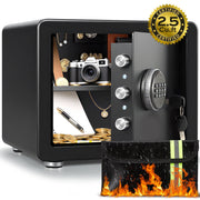 Locksworth Large Safe Box, 2.5 Cuft, Digital Keypad, Dual Alarm System, Fireproof & Waterproof Document Bag, 1 Removable Shelf, Black, 16504306807