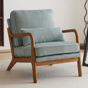 Ktaxon Accent Chair, Corduroy Upholstered Armchair with Pillow, Solid Wood Frame, Light Blue