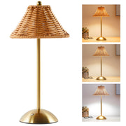 Lofter-Pro Boho Rattan Bedside Table Lamp, Cordless Battery Operated Touch LED, Gold Finish