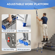 Loyoda Folding Work Platform Aluminum Foldable Step Stool Adjustable Height Portable Step Ladder 500 lb Capacity
