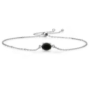 Gem Stone King 925 Sterling Silver Black Onyx Solitaire Bracelet for Women (0.70 Cttw Oval Cut 7X5MM Gemstone Birthstone Fully Adjustable up to 9 I