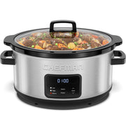 Chefman 7-Quart Digital Slow Cooker, Programmable 24-Hour Timer, Low High Warm Settings, Removable Ceramic Crock, Tempered Glass Lid, Stainless Steel, RJ15-7-SS-D