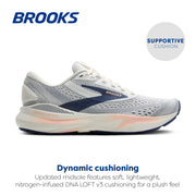 Brooks Adrenaline GTS 24 Women's Running Shoe, GuideRails Support, Nitrogen-Infused DNA Loft v3 Cushioning, Grey/Blue Ribbon/Peach, Size 9.5, Medium Width, 120426-140