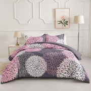 Koniroom Pink and Grey Floral Comforter Set, Reversible 3-Piece Bedding, Queen Size, 100% Brushed Microfiber, All-Season, Includes 2 Pillow Shams