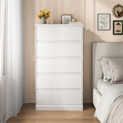 IDEALSOUL 5 Drawer Dresser, White Tall Chest of Drawers, Wood Storage Cabinet for Bedroom, Living Room, Hallway, Entryway