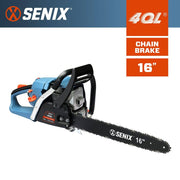 Senix Gas Chainsaw, 46cc 4-Cycle Engine, 16-Inch Bar, Auto Choke, Automatic Chain Oiling, Safety Chain Brake, Lightweight, CS4QL-L3-1