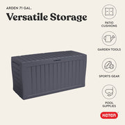 Keter Marvel Plus 71 Gallon Resin Outdoor Storage Box with Wood-Look Texture, Weather-Resistant, Lockable, Graphite