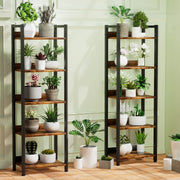 Satifur HK-BS-00 5 Tier Bookcase with Removable Drawer Tall Standing Storage Shelves, Rustic Brown