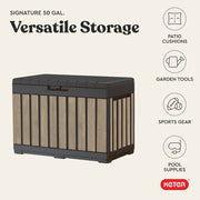 Keter Kentwood 50 Gallon Resin Deck Box, Lockable Outdoor Storage with Ashwood Wood-Look Finish, Weather-Resistant, Built-In Handles, 350 lb Load Capacity, 271086