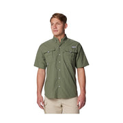 Columbia Men's PFG Bahama II Short Sleeve Shirt, UPF 50 Sun Protection, Quick-Dry Nylon, Mesh Ventilated Back, Relaxed Fit, Cypress Green