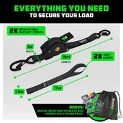 Rhino USA Retractable Ratchet Straps, 1 Inch x 10 Feet, 1,209 lb Break Strength, Gray, 4-Pack