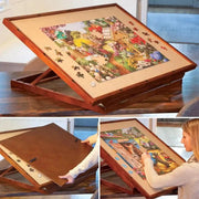 Bits and Pieces Deluxe Swivel Puzzle Easel with Adjustable Tilt, Non-Slip Felt Surface, Protective Cover, Walnut Finish, 25 in x 34 in