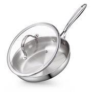 Cooks Standard Stainless Steel 12-Inch Multi-Ply Clad Frying Pan with Tempered Glass Lid, Oven Safe, Dishwasher Safe, Induction Compatible, Silver, 02816