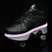 Kofuboke Boy's 2-in-1 Sports Roller Skate Sneakers, Size: 2.5, Black - Portable
