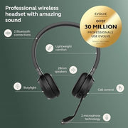 Jabra Evolve 65 TE Wireless Bluetooth Stereo Headset, Noise-Canceling Mic, Dual Connectivity, 16 Hour Battery Life, Black, 6699-833-499-01