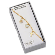 Brilliance Fine Jewelry 14K Gold Plated Sterling Silver Children's Figaro Bracelet with Genuine Austrian Crystal Charms, Yellow, 5.5 in