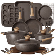 Carote 32-Piece Nonstick Granite Cookware Set with Pots, Pans, Bakeware, Knives, Brown, 17385553320