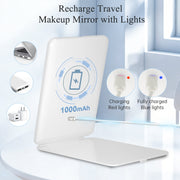 Funtouch Portable LED Lighted Makeup Mirror, Foldable Travel Vanity Mirror, 72 LED Lights with 3 Color Modes, Dimmable Touch Control, Rechargeable Battery, White, 296W