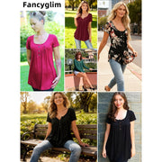 Fancyglim Women's Plus Size Tunic Top, V Neck Henley, Cold Shoulder, Navy Blue, 4XL
