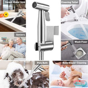 Axiomdeals AH4-1 Handheld Bidet Sprayer - Stainless Steel, Hot & Cold Options, Easy Wall/Toilet Mounting