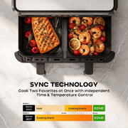 Patbrela 13QT Dual Basket Air Fryer Oven, 1700W, 10-in-1 Digital Touchscreen, Independent Temperature Control, Black, AF310