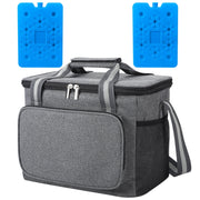 AOWOO Insulated Lunch Box with Ice Pack, 15L Double Deck Leakproof Cooler Bag, Water-Repellent Oxford Polyester, Includes Two Reusable Ice Packs