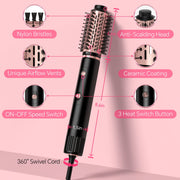 Nicebay Hot Air Brush 4-in-1 Hair Styling Tool with Detachable Oval and Curly Brushes, 1300W Ceramic Coating, Ionic Technology, 360 Degree Swivel Cord, Silver, DW8008