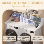 Tarnorci 54 in 2-Layer Washer Dryer Countertop with Storage Shelf and Side Safety Edge, White, XYJB-02-01