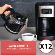T-Fal Element Drip Coffee Maker, Programmable Timer, Stainless Steel, Black, 12-Cup Capacity