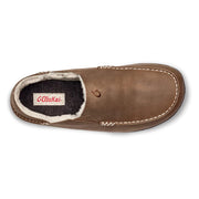 OluKai Moloa Men's Nubuck Leather Slippers with Genuine Shearling Lining, Drop-In Heel, Toffee/Dark Wood, Size 10, 10252-290