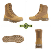 Interceptor Men's Frontier 8-Inch Tactical Boot, Soft Toe, Brown Leather and Nylon, Slip-Resistant Rubber Outsole, Enduropro Anti-Fatigue PU Footbed