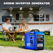 GEWNA 2450-Watt Gas Powered Portable Fuel Inverter Generator, 120V, 1.6 Gallon Fuel Tank, Super Quiet, 43 lb
