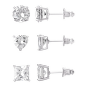 Believe by Brilliance SF00124RZW.WM Silver-Plated Cubic Zirconia Earring Set with Heart, Round, and Square Studs