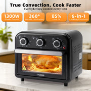 VUSIGN 6-in-1 Stainless Steel 13QT Air Fryer Toaster Oven, 1300W Convection, Black, 12301513