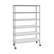 Seville Classics 6-Tier Steel Wire Shelving Unit, Heavy Duty, Adjustable Shelves, Rubber Wheels, Gray, 48 in. W x 18 in. D x 75.5 in. H, NSF Certified, SHE18497NB