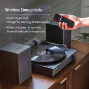Crosley Zane 3-Speed Bluetooth Vinyl Record Player Turntable with Matching Stereo Speakers, LED Dial, Black, CR7503A-BK