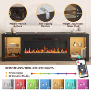 Bestier Fireplace TV Stand, 70 Inch, Supports TVs up to 75 Inch, 36 Inch Electric Fireplace with LED Lights, Adjustable Shelves, Black